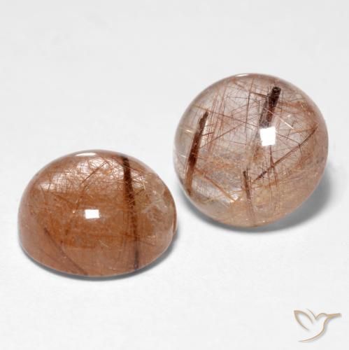 Pedras preciosas de Quartzo Rutilo Marrom Quente natural de 3.11 ct, Redondo, Translúcido