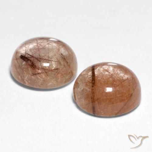 Pedras preciosas de Quartzo Rutilo Marrom Quente natural de 3.11 ct, Redondo, Translúcido