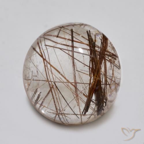 Quartzo Rutilo claro com marrom Natural 4.65ct, Redondo, Transparente