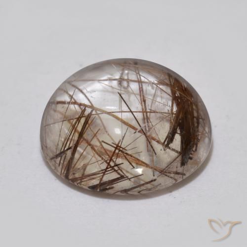 Quartzo Rutilo claro com marrom Natural 4.65ct, Redondo, Transparente