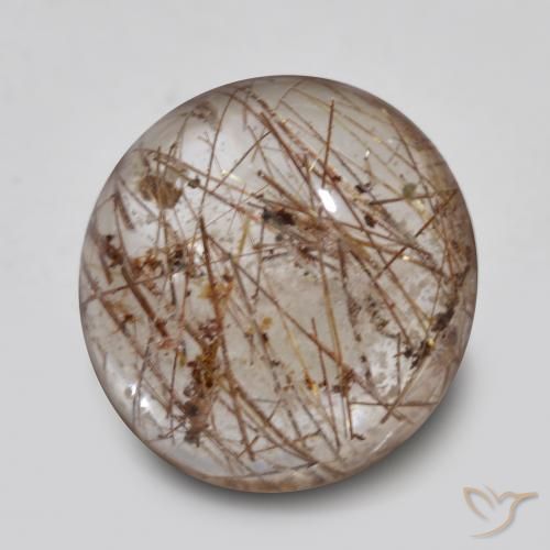 Quartzo Rutilo claro com marrom Natural 5.36ct, Redondo, Transparente