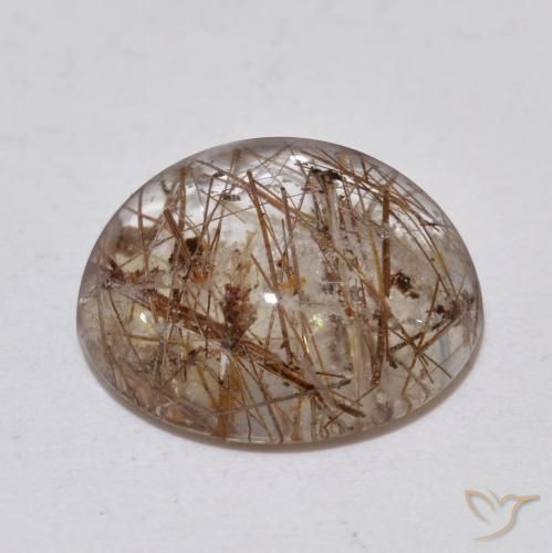 Quartzo Rutilo claro com marrom Natural 5.36ct, Redondo, Transparente