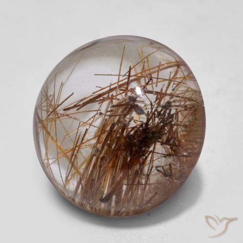 Quartzo Rutilo claro com marrom Natural 5.10ct, Redondo, Transparente