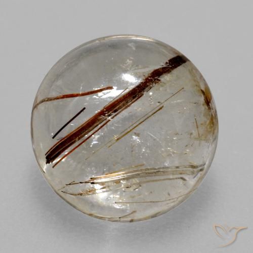 Quartzo Rutilo claro com marrom Natural 4.76ct, Redondo, Transparente