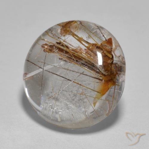 Quartzo Rutilo claro com marrom Natural 5.96ct, Redondo, Transparente