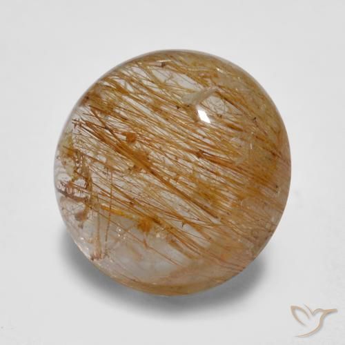 Quartzo Rutilo Marrom Quente Natural 5.67ct, Redondo, Translúcido