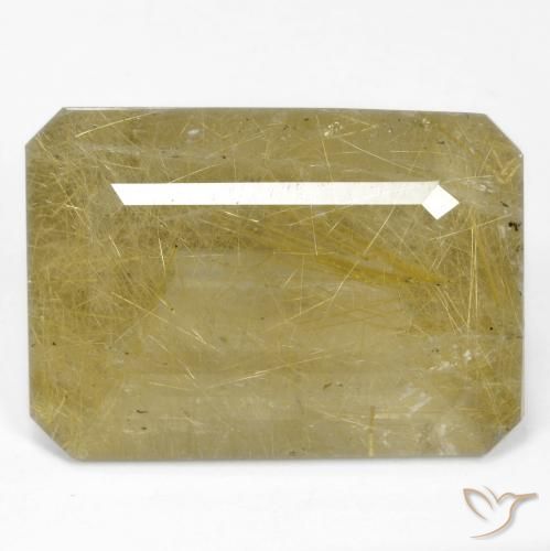 34.58ct Natural Luz Dourada Quartzo Rutilo, Corte Esmeralda, Transparente