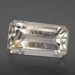 Topázio rutilado amarelo natural 8,79ct, corte esmeralda, transparente
