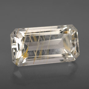 Topázio rutilado amarelo natural 8,79ct, corte esmeralda, transparente