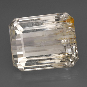 Topázio rutilado amarelo natural 56,77ct, corte esmeralda, transparente