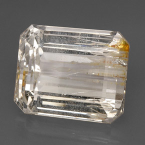 Topázio rutilado amarelo natural 56,77ct, corte esmeralda, transparente