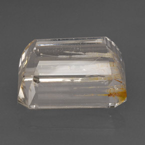 Topázio rutilado amarelo natural 56,77ct, corte esmeralda, transparente