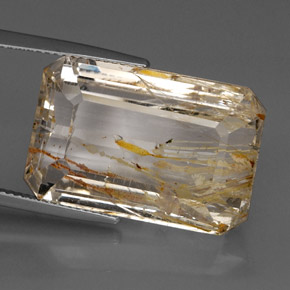 Topázio rutilado amarelo natural 38,84ct, corte esmeralda, transparente
