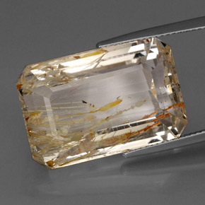 Topázio rutilado amarelo natural 38,84ct, corte esmeralda, transparente