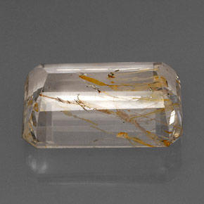 Topázio rutilado amarelo natural 38,84ct, corte esmeralda, transparente
