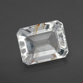 Topázio rutilado ouro natural 6,25ct, corte esmeralda, transparente