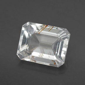Topázio rutilado ouro natural 6,25ct, corte esmeralda, transparente