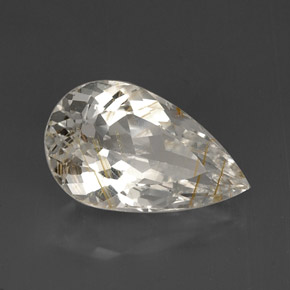 Topázio rutilado amarelo natural 15,47ct, formato de pêra, transparente