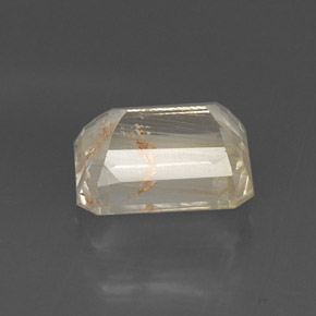 Topázio rutilado amarelo natural 8,79ct, corte esmeralda, transparente