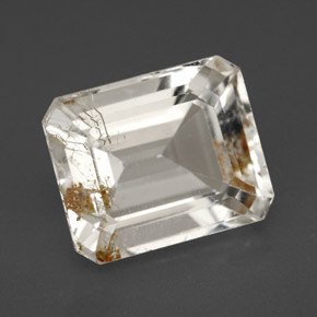 Topázio rutilado amarelo natural 7,51ct, corte esmeralda, transparente