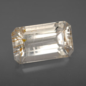 Topázio rutilado amarelo natural 9,20ct, corte esmeralda, transparente