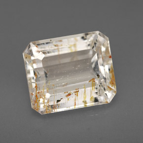 Topázio rutilado amarelo natural 6,46ct, corte esmeralda, transparente
