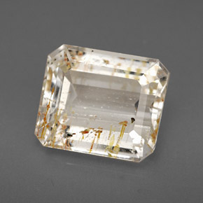 Topázio rutilado amarelo natural 6,46ct, corte esmeralda, transparente