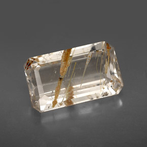 Topázio rutilado amarelo natural 7,53ct, corte esmeralda, transparente