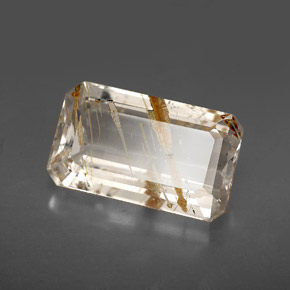 Topázio rutilado amarelo natural 7,53ct, corte esmeralda, transparente