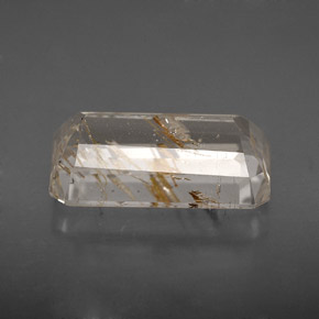 Topázio rutilado amarelo natural 7,53ct, corte esmeralda, transparente