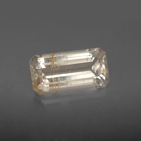 Topázio rutilado amarelo natural 3,66ct, corte esmeralda, transparente