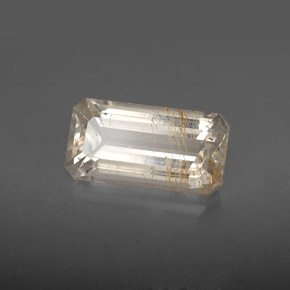 Topázio rutilado amarelo natural 3,66ct, corte esmeralda, transparente