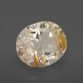 Topázio rutilado amarelo natural 8,38ct, corte oval, transparente