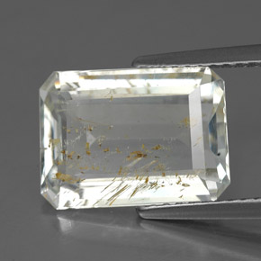 Topázio rutilado amarelo natural 6,02ct, corte esmeralda, transparente