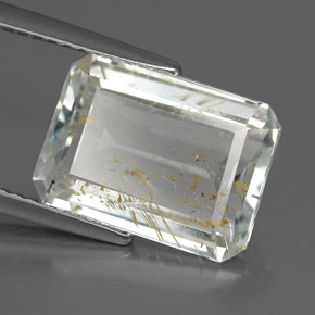 Topázio rutilado amarelo natural 6,02ct, corte esmeralda, transparente