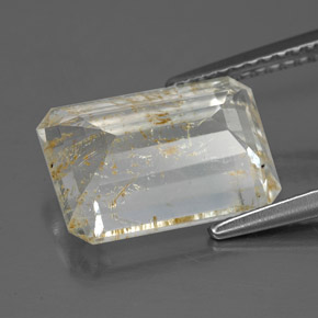 Topázio rutilado amarelo natural 6,02ct, corte esmeralda, transparente