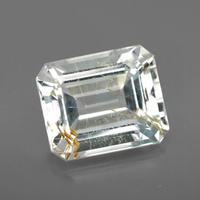 Topázio rutilado amarelo natural 8,72ct, corte esmeralda, transparente