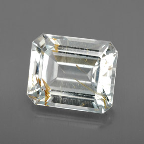 Topázio rutilado amarelo natural 8,72ct, corte esmeralda, transparente