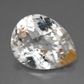 Topázio rutilado amarelo natural 11,36ct, formato de pêra, transparente