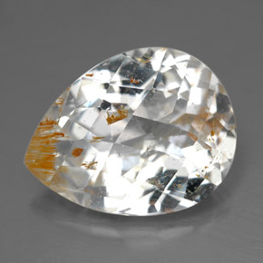 Topázio rutilado amarelo natural 11,36ct, formato de pêra, transparente