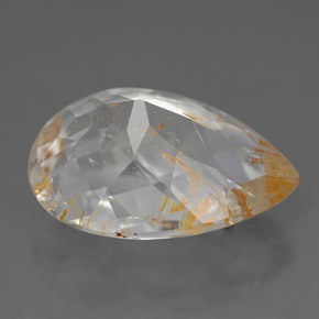 Topázio rutilado amarelo natural 11,36ct, formato de pêra, transparente
