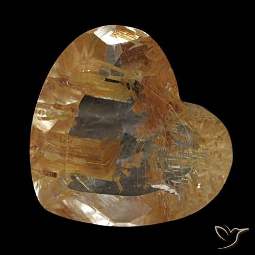 Topázio rutilado marrom quente natural 5,62ct, formato de coração, transparente