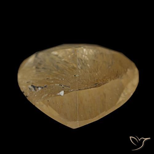 Topázio rutilado amarelo natural 3,06ct, formato de coração, transparente