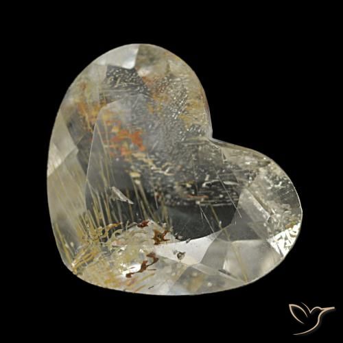 Topázio rutilado castanho dourado muito claro natural 1,64ct, formato de coração, transparente