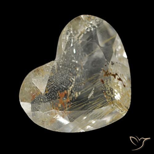 Topázio rutilado castanho dourado muito claro natural 1,64ct, formato de coração, transparente
