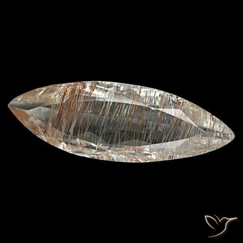Topázio rutilado claro e ouro-bronze natural 2,60ct, marquise, transparente