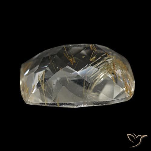 Topázio rutilado castanho dourado muito claro natural 3,70ct, almofada cortada, transparente