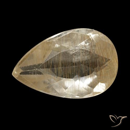 Topázio rutilado amarelo natural 1,36ct, formato de pêra, transparente