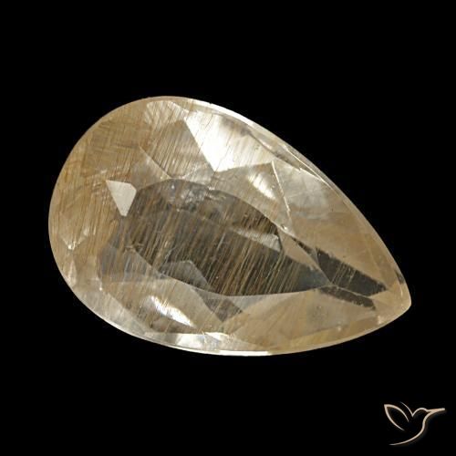 Topázio rutilado amarelo natural 1,36ct, formato de pêra, transparente
