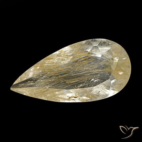 1.75ct amarelo topázio rutilado, formato de pêra, transparente